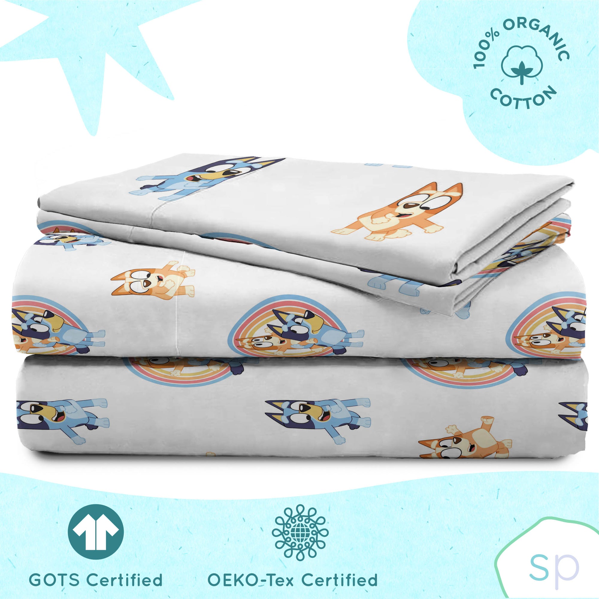 Saturday Park Bluey Rainbow in the Clouds 100% Organic Cotton Sheet Set