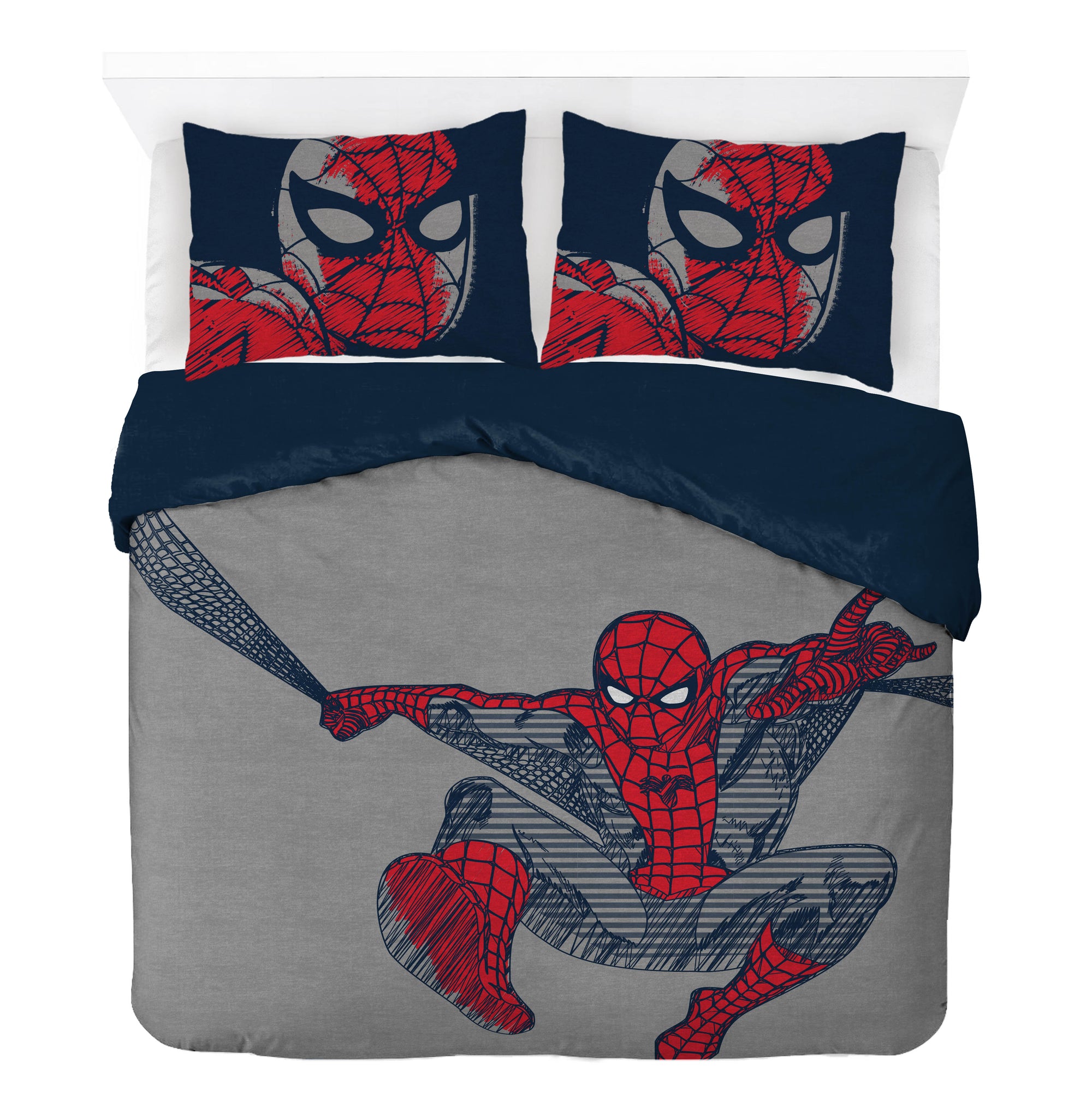 Saturday Park Marvel Spiderman Web Stripe 100% Organic Cotton Duvet & Sham Set