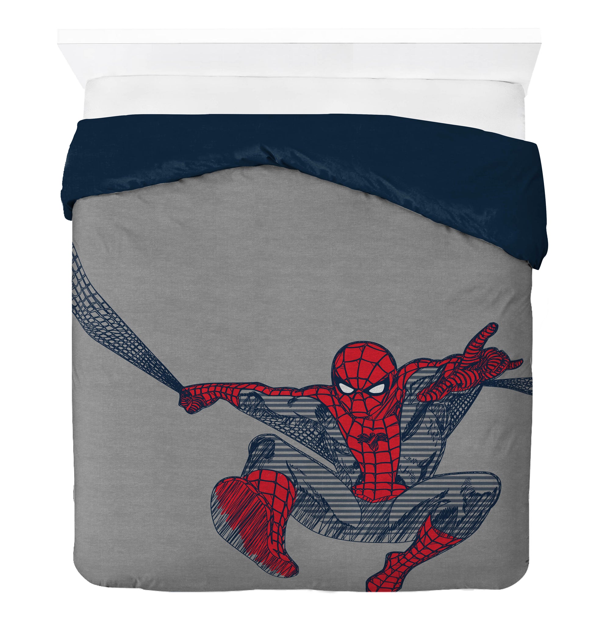 Saturday Park Marvel Spiderman Web Stripe 100% Organic Cotton Duvet & Sham Set